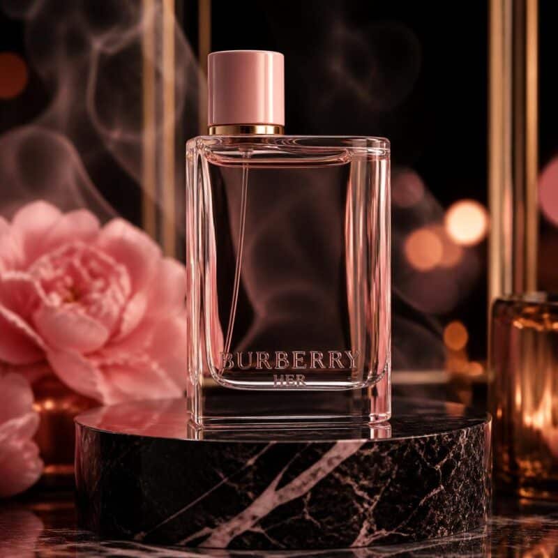 Burberry Her perfume bottle in a luxury