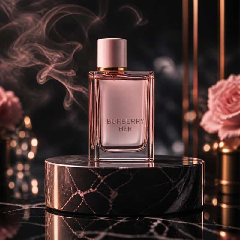 Burberry Her perfume bottle in a luxury s)
